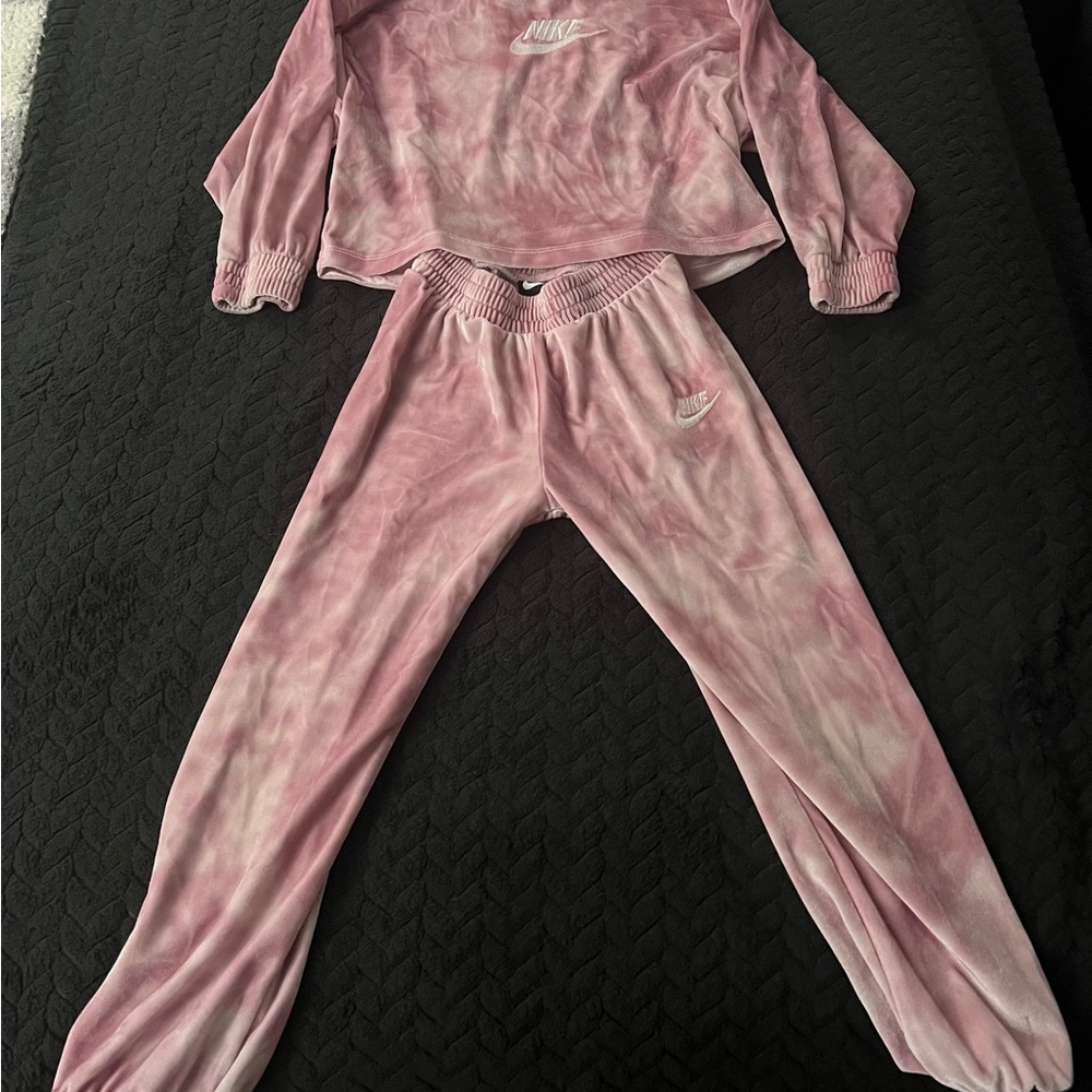 Nike Kids Tie-Dye Pink Velour Sweatsuit Set